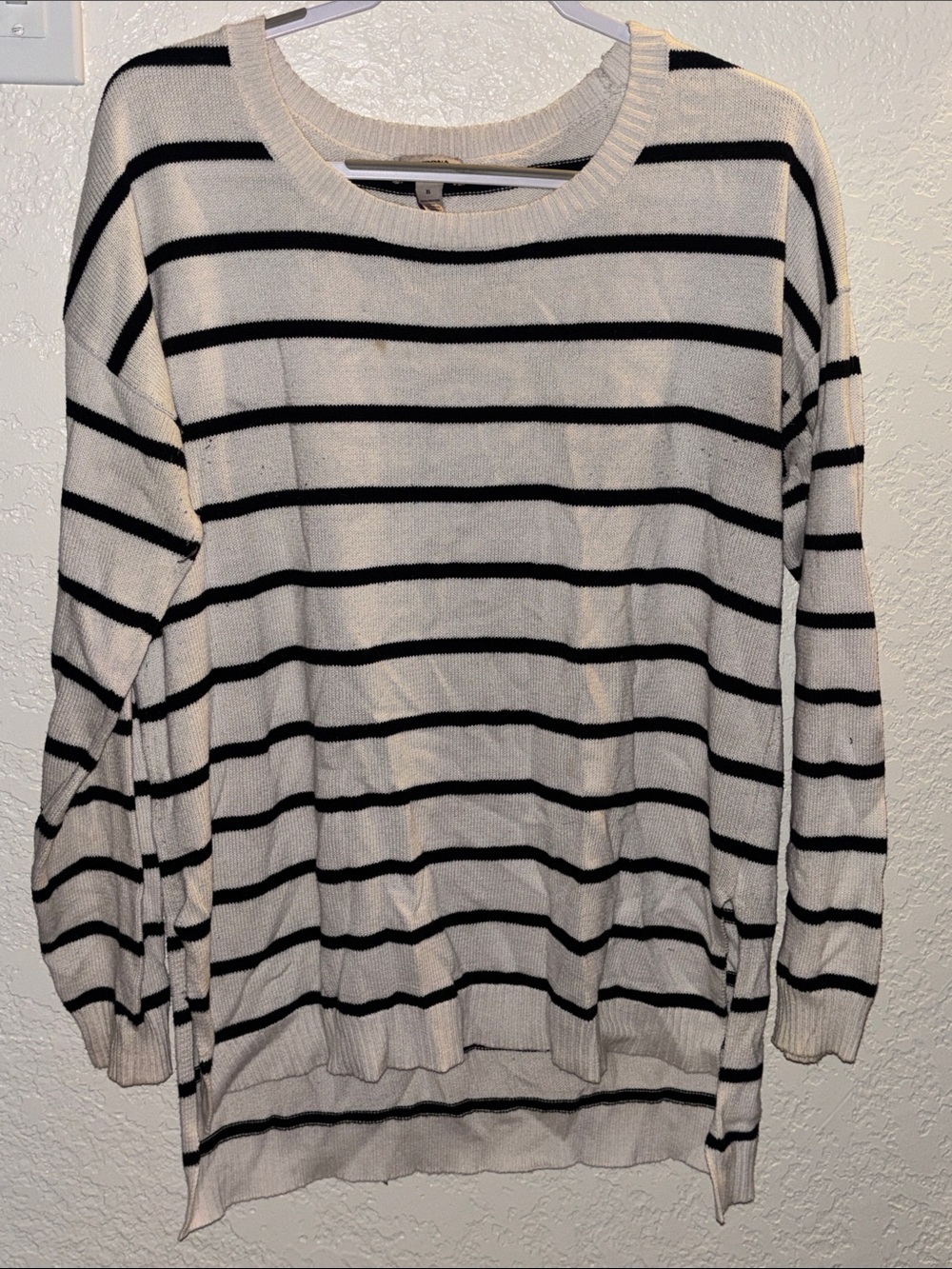 Arizona Jean Company Cream and Black Striped Scoopneck Sweater